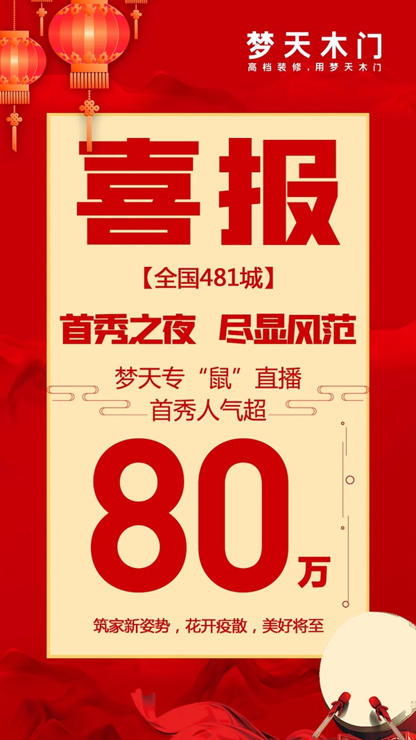 夢天木門：開年直播首秀大獲好評 2小時(shí)人氣突破80萬