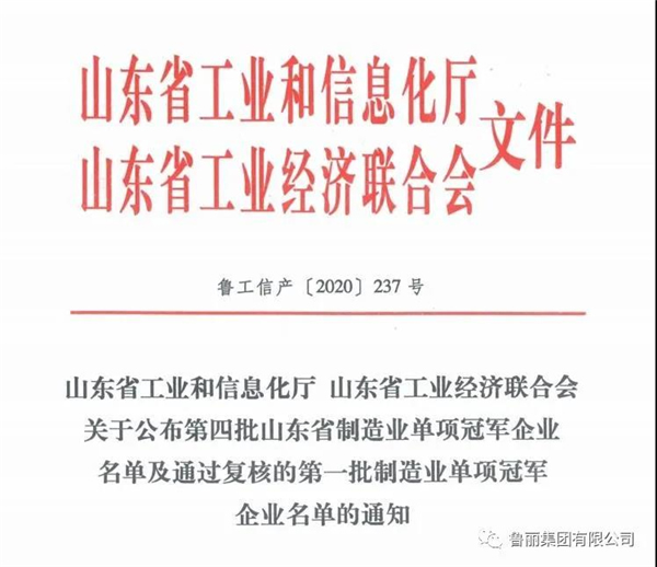 魯麗木業(yè)獲“山東省制造業(yè)單項冠軍企業(yè)”稱號