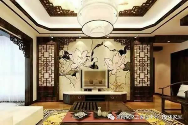 冠牛木門 | 新中式電視背景墻，古典雅致