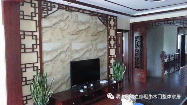 冠牛木門 | 新中式電視背景墻，古典雅致