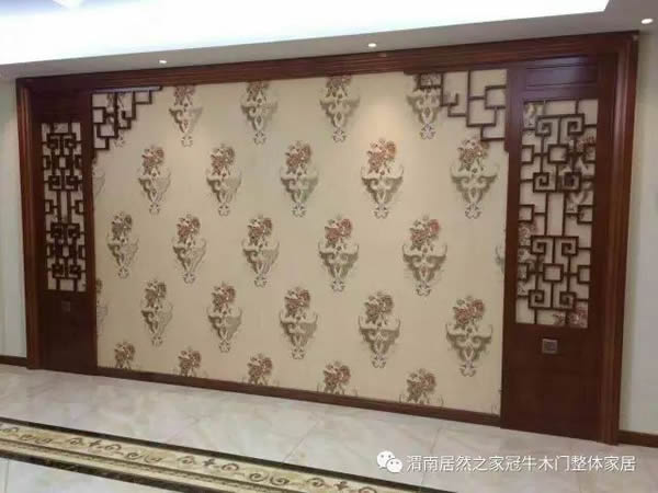 冠牛木門 | 新中式電視背景墻，古典雅致